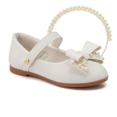 Sapatilha Infantil Klin Princesa Mini Laço De Pérola Com Tiara