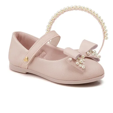Sapatilha Infantil Klin Princesa Mini Laço De Pérola Com Tiara