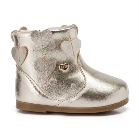 Bota Infantil Feminina Klin Baby Miss Prata Corações