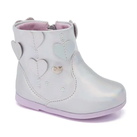 Bota Infantil Feminina Klin Baby Miss Prata Corações