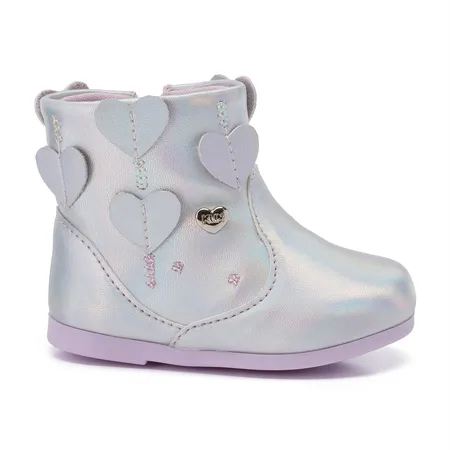 Bota Infantil Feminina Klin Baby Miss Prata Corações