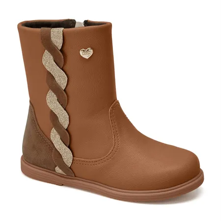 Bota Infantil Feminina Klin Mini Miss Trançado Com Glitter Caramelo
