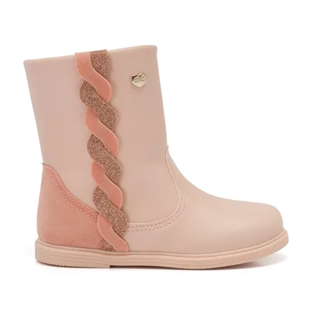 Bota Infantil Feminina Klin Mini Miss Trançado Com Glitter Caramelo Bota Infantil Feminina Klin Mini Miss Trançado Com Glitter Caramelo