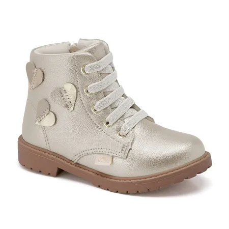 Bota Infantil Feminina Klin Rock Mini Prata E Rosa Com Corações