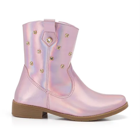 Bota Infantil Feminina Western Klin Atena Kids Prata E Holográfico