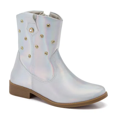 Bota Infantil Feminina Western Klin Atena Kids Prata E Holográfico