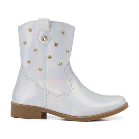 Bota Infantil Feminina Western Klin Atena Kids Prata E Holográfico Bota Infantil Feminina Western Klin Atena Kids Prata E Holográfico