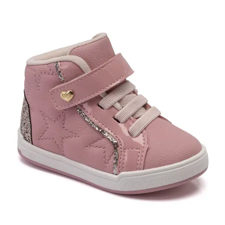 Tênis Infantil Cano Alto Klin Moon Baby Glitter Em Fita Aderente E Elástico