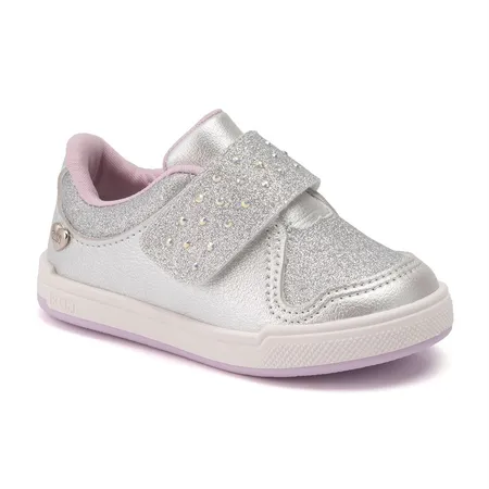 Tênis Baby Menina Klin Moon Com Glitter Prata Em Fita Aderente