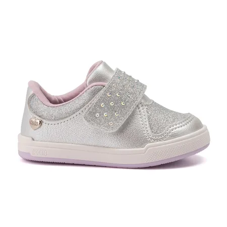 Tênis Baby Menina Klin Moon Com Glitter Prata Em Fita Aderente Tênis Baby Menina Klin Moon Com Glitter Prata Em Fita Aderente