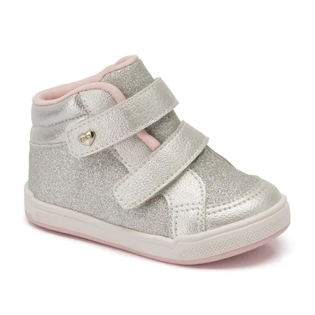 Tênis Infantil Feminino Klin Botinha Com Glitter Fino Moon Baby Em Fitas Aderentes