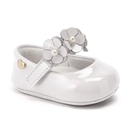 Sapatilha Para Bebê Klin Chantilly Com Flores E Pérolas