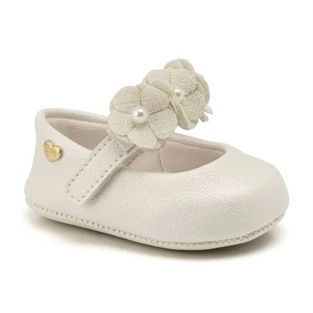 Sapatilha Para Bebê Klin Chantilly Com Flores E Pérolas