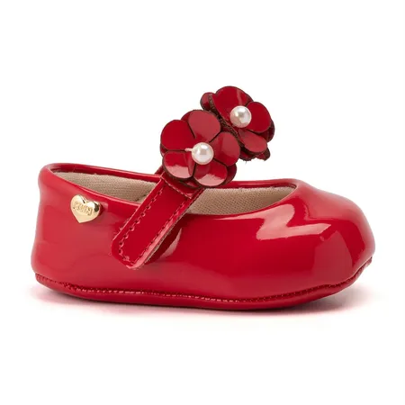 Sapatilha Para Bebê Klin Chantilly Com Flores E Pérolas Sapatilha Para Bebê Klin Chantilly Com Flores E Pérolas