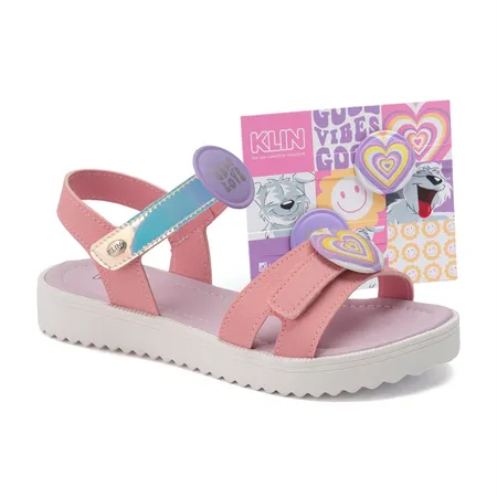 Sandália Infantil Feminina Klin Lola Com Bottons Good Vibes