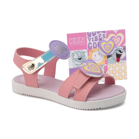 Sandália Infantil Feminina Mood Klin Lolinha Mini Com Bottons Good Vibes