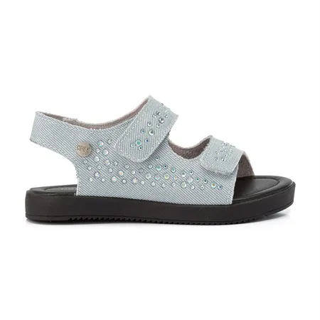 Sandália Feminina Klin Lolinha Jeans Com Detalhes Em Strass Sandália Feminina Klin Lolinha Jeans Com Detalhes Em Strass