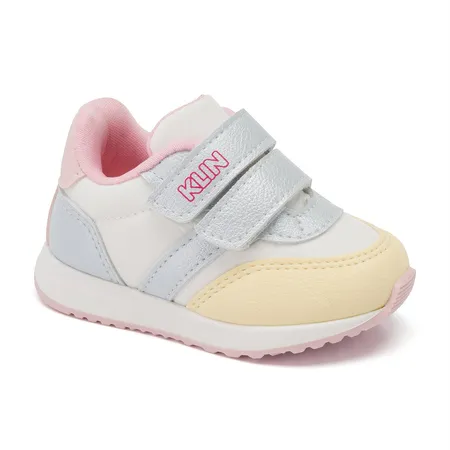 Tênis Casual Feminino Klin Baby Walk Branco E Metalizado Em Fitas Aderentes