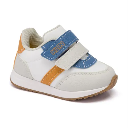 Tênis Casual Feminino Klin Baby Walk Branco E Metalizado Em Fitas Aderentes