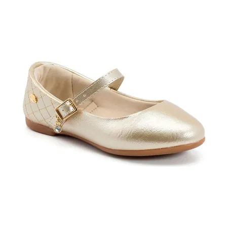 Sapatilha Infantil Dourada Com Pingente De Strass
