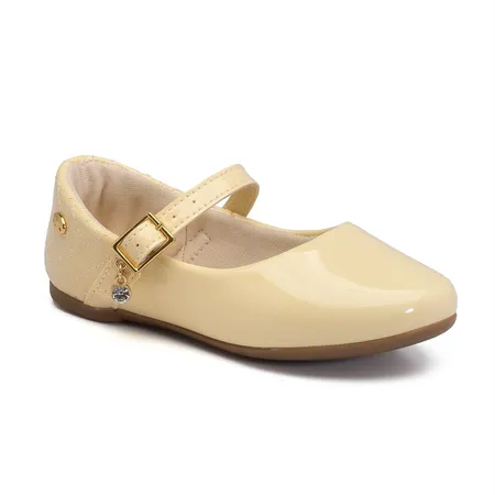 Sapatilha Infantil Mary Jane De Verniz Com Pingente - Creme