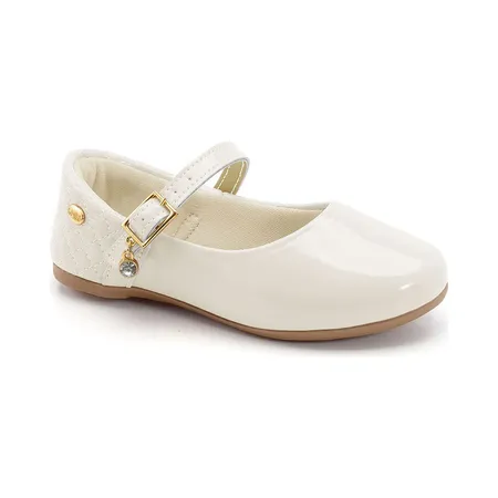 Sapatilha Infantil Boneca De Verniz Off-White Com Tira E Pingente
