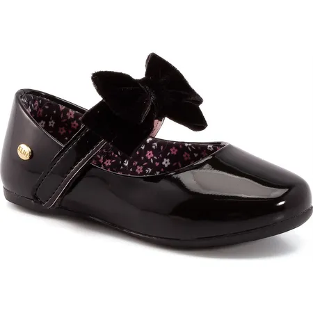 Sapatinho De Festa Mary Jane Klin Verniz Preto Com Laço De Veludo