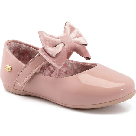 Sapatilha Infantil Klin Brilhante Com Laço De Veludo Rosa