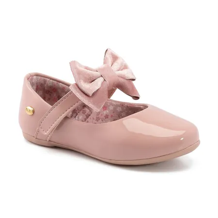 Sapatilha Infantil Klin Brilhante Com Laço De Veludo Rosa