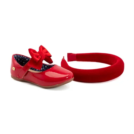 Sapatinho Infantil Klin Vermelho Envernizado Com Laço De Veludo Sapatinho Infantil Klin Vermelho Envernizado Com Laço De Veludo