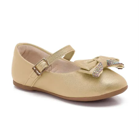 Sapatinho Dourado Brilhante Com Laço Encantado Para Meninas