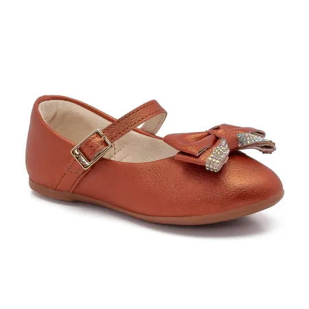 Sapatilha Infantil Charme Cobre Com Laço Brilhante