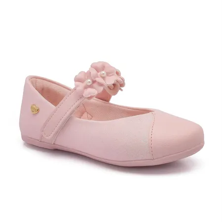 Sapatilha Infantil Menina Rosa Com Flores E Glitter