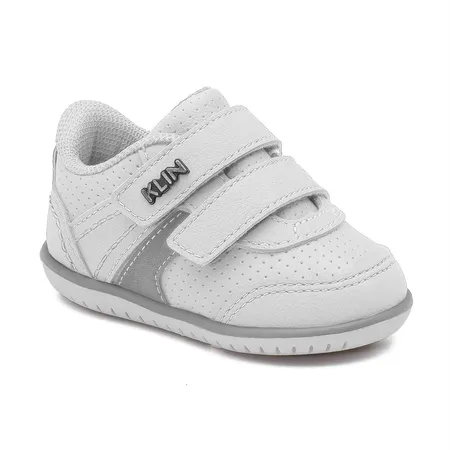 Tênis Infantil Klin Fofinho Com Velcro Branco E Cinza