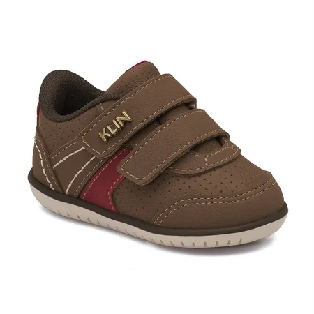 Tênis Infantil Klin Fofinho Com Velcro Marrom E Vermelho