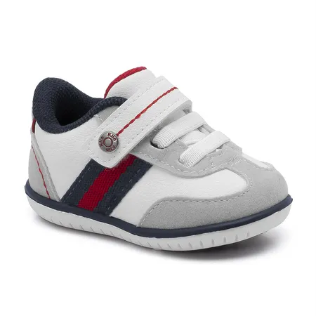 Tênis Infantil Kid Branco E Colorido Com Velcro