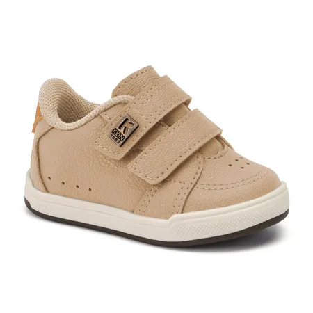 Tênis Infantil Klin Fecho Duplo Velcro Bege