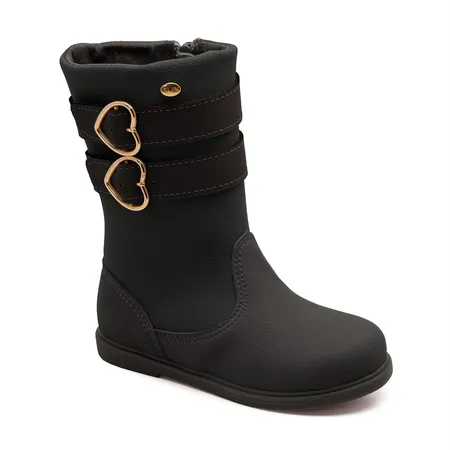 Bota Infantil Klin Com Fivelas De Coração Preto
