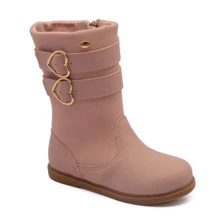 Bota Infantil Rosê Com Fivelas De Coração Klin