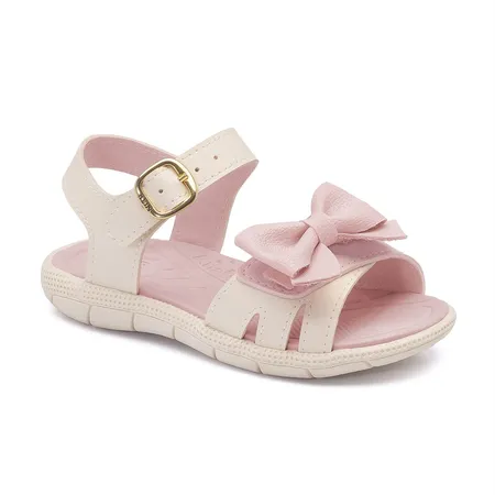 Sandália Infantil Menina Klin Conforto Laço Creme E Rosa