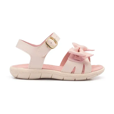 Sandália Infantil Menina Klin Conforto Laço Creme E Rosa