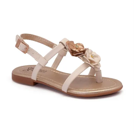 Sandália Infantil Florzinha Dourada E Creme