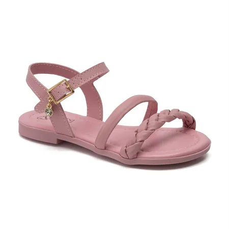 Sandália Infantil Charmosa Rosa Com Detalhe Trançado