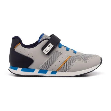Tênis Infantil Klin Com Velcro E Cadarço Elástico Cinza E Azul Tênis Infantil Klin Com Velcro E Cadarço Elástico Cinza E Azul