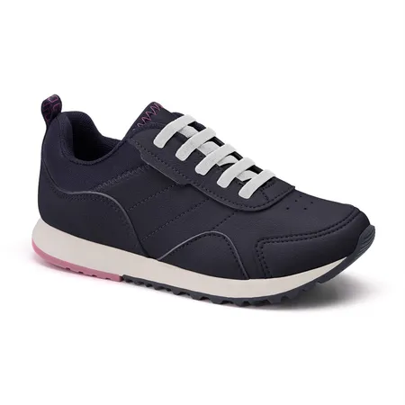 Tênis Infantil Azul Marinho Com Detalhes Rosa