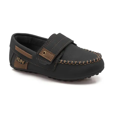 Mocassim Infantil Masculino Klin Preto Com Velcro