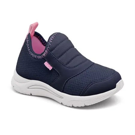 Tênis Infantil Calce Fácil Klin Marinho E Pink Fofura Kids