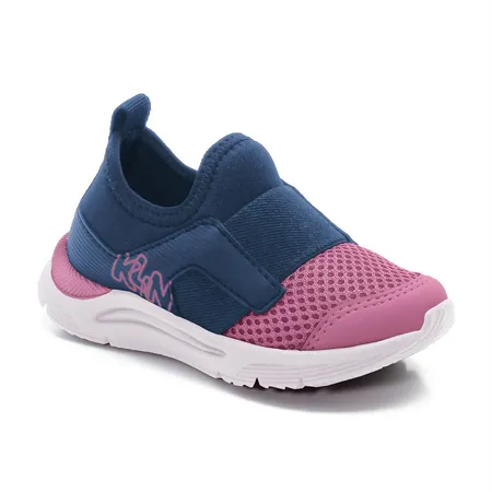 Tênis Infantil Klin Slip On Menina - Azul Marinho E Rosa