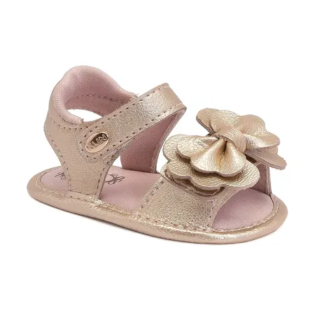 Sandália Bebê Fofinha Com Laço Dourado Klin