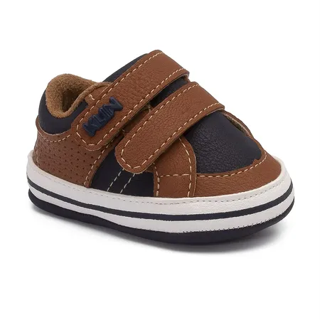 Tênis Infantil Klin Fofinho Com Fecho De Velcro Marrom E Azul